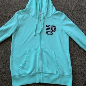 PINK light neon green zip up with cheetah detail